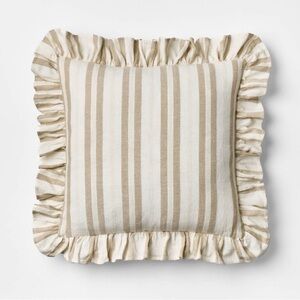 Square Woven Stripe Throw Pillow with Ruffle Taupe/Ivory- Studio McGee
